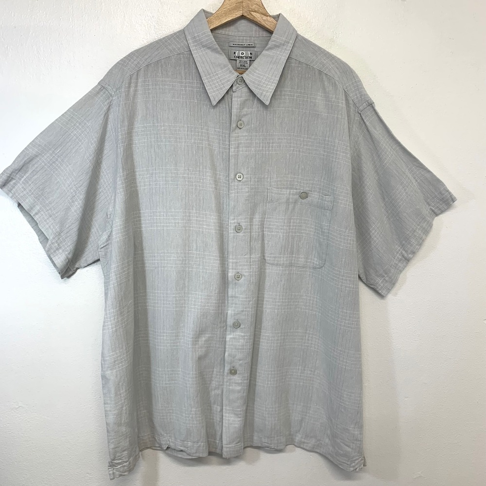 Ron Chereskin Linen Rayon Washable‎ Short Sleeve Button Up Shirt Mens XXL Gray
